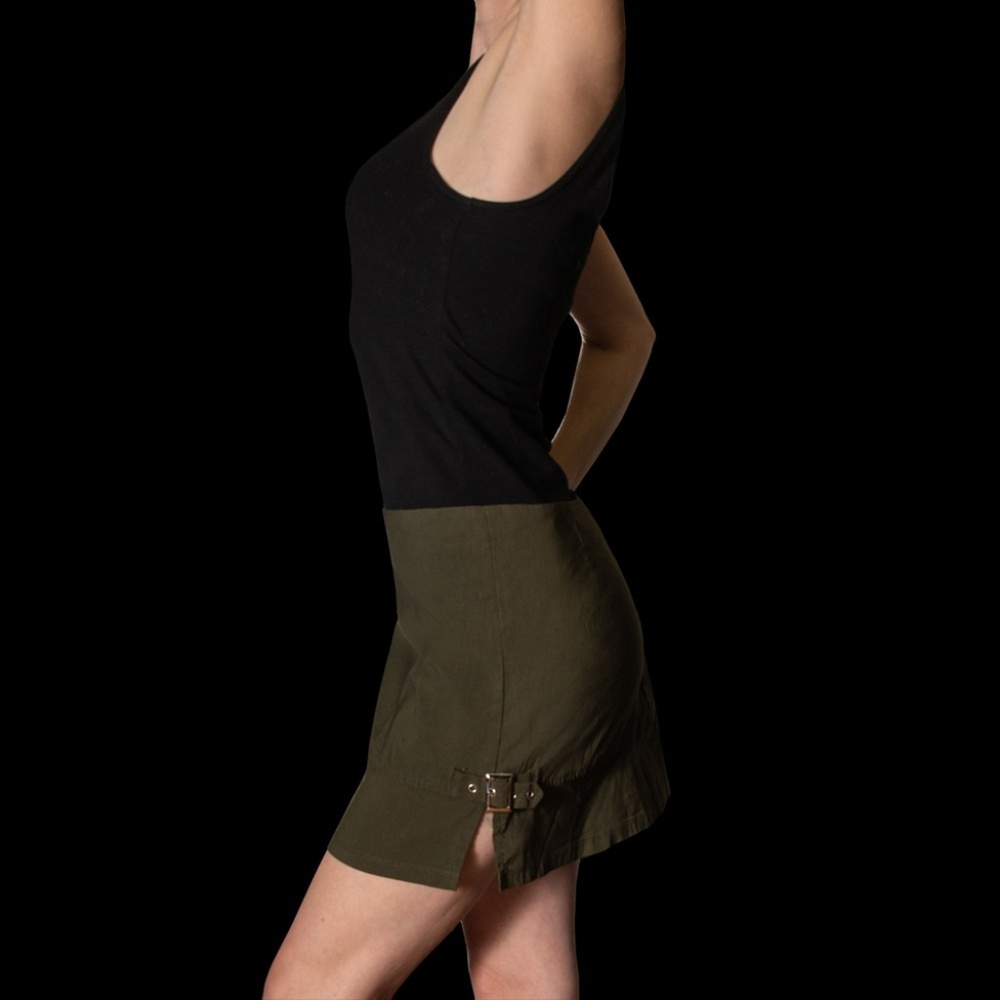 Janette Military Green Buckle Mini Skirt Medium